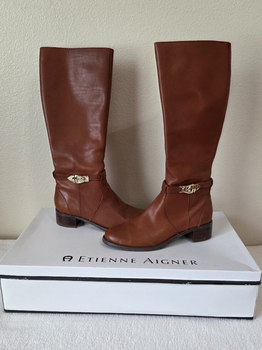 Etienne Aigner Venezia Tobacco Leather Boots with original box, 8M
